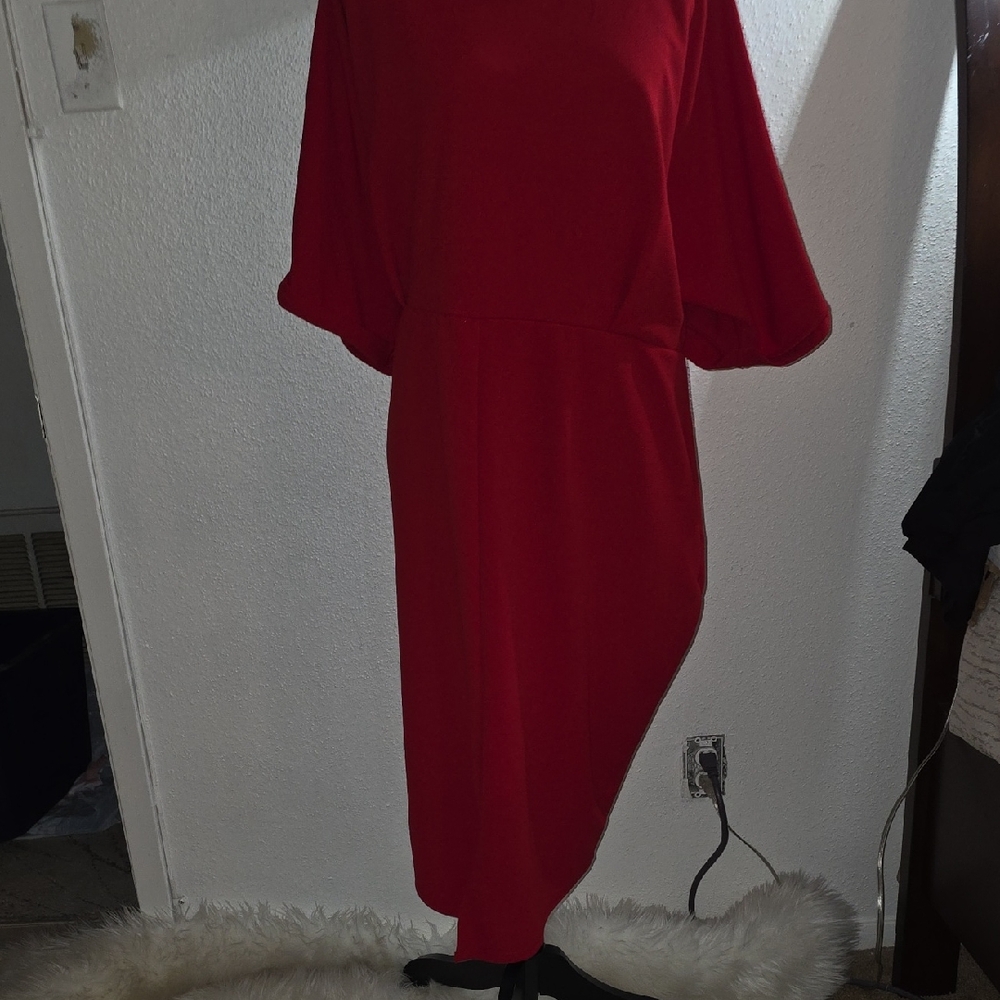 Boohoo Plus Asymmetrical Red Dress